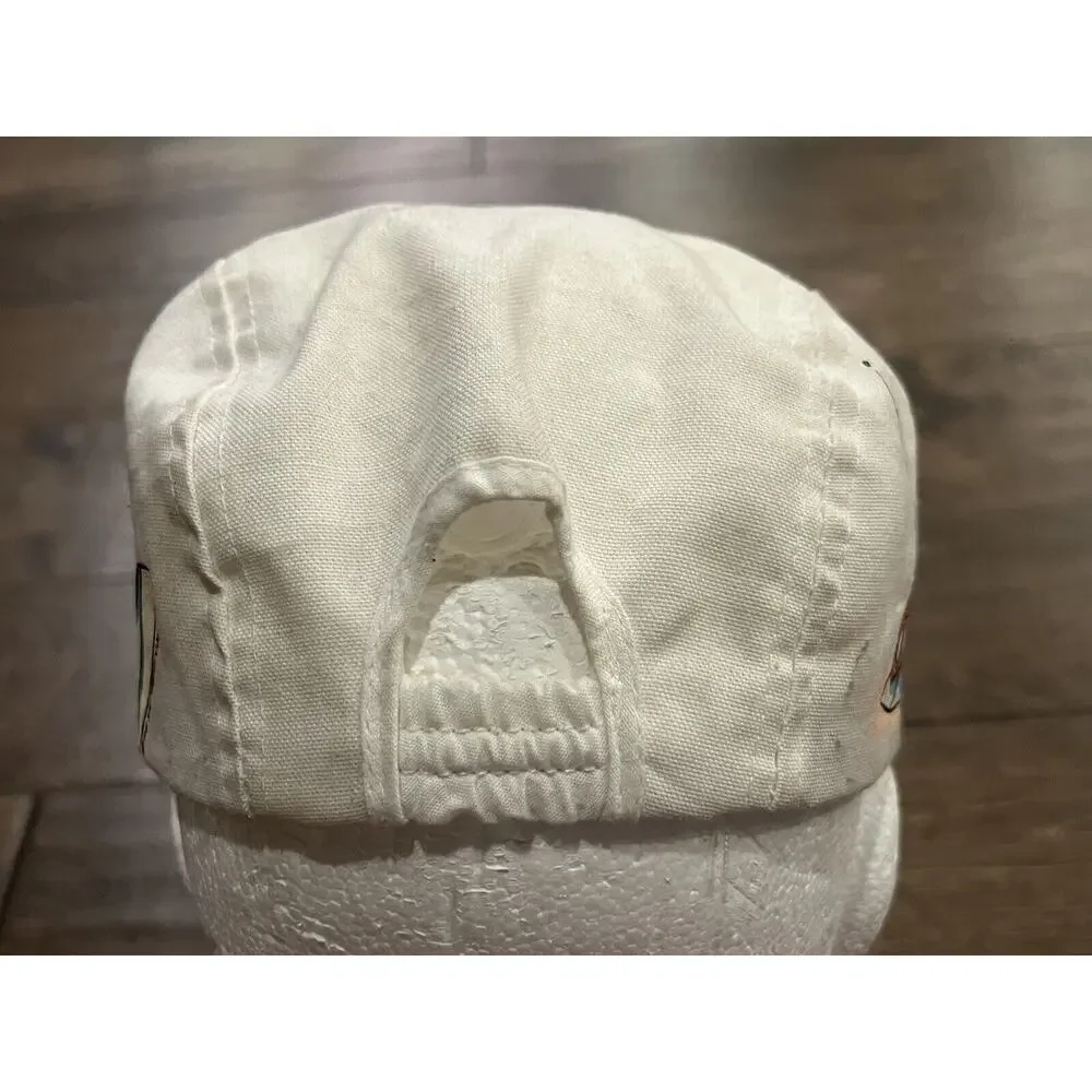 Vintage 80s 90s Unisex White Disney Depoe Bay Oregon Stretch Adjustable Hat Cap
